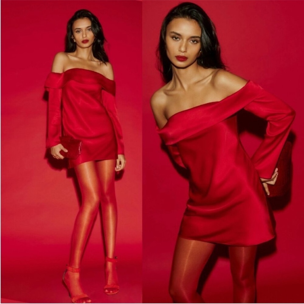 NWT Reformation Bold Red Off-Shoulder Maves Mini Dress